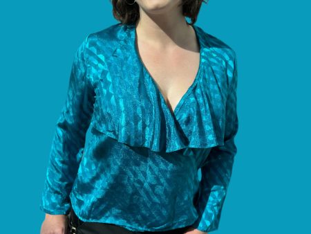 FREDERICK S OF HOLLYWOOD BLUE SHIMMERY BLOUSE Online Sale