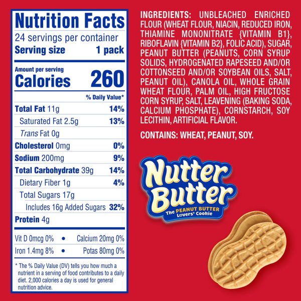 Nabisco nutter butter sandwich cookies, 2pk   24pc individual bags Supply