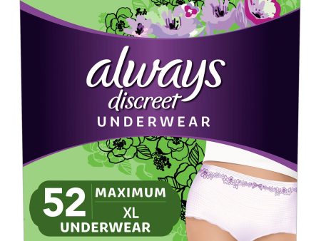 Always Discreet, Incontinence & Postpartum Underwear for Women, Maximum, size: XL, 52 (ct.) Sale