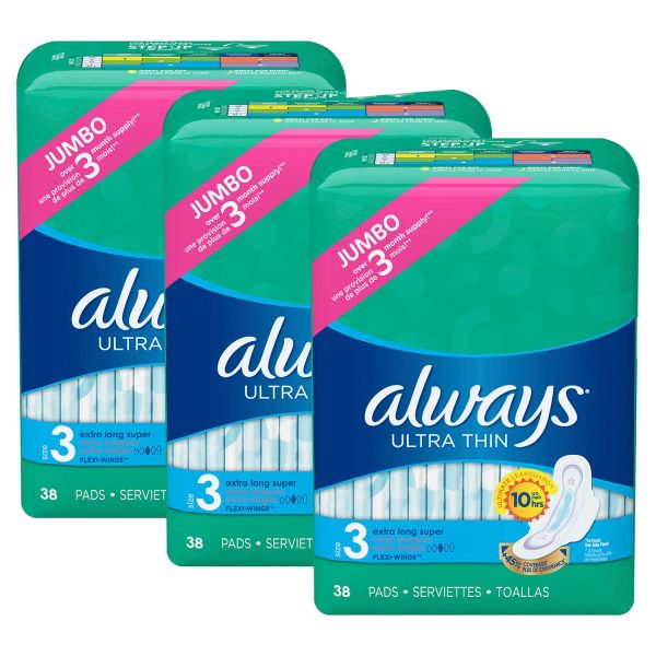 Always My Fit Ultra Thin Size 3 Extra Long Super Pads With Wings Unscented (114 ct.) Discount