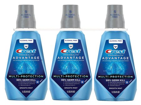 Crest Pro-Health Advantage Mouthwash, Alcohol Free, Multi-Protection, Smooth Mint (33.8 fl. oz., 3 pk.) on Sale